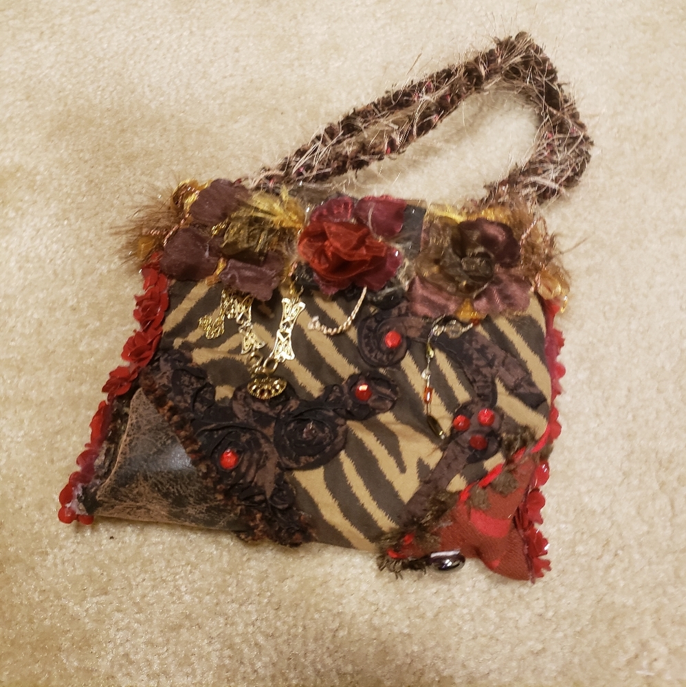 One-of-a-Kind OOAK Vintage Handmade Mini Bag - 3D Floral & Earthy - Picture 4 of 14